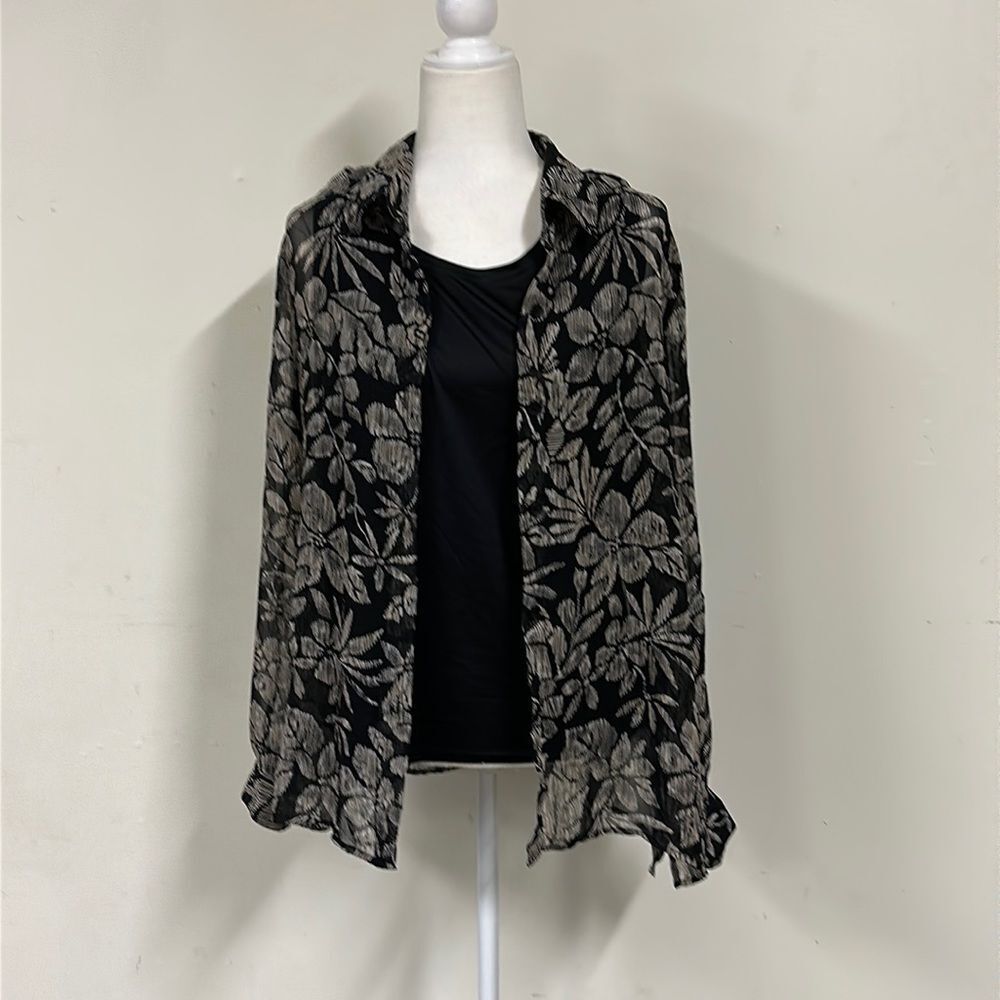 Black Floral Women's Tank Top & Cardigan Shirt Outfit Set Size 14